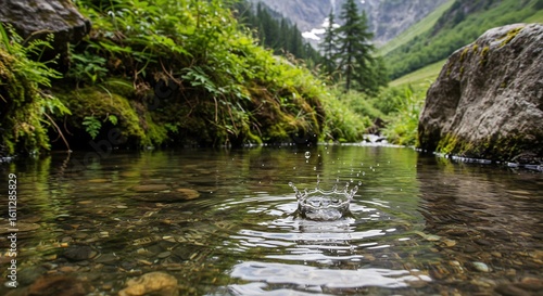 Water Droplet Splash in Mountain Stream