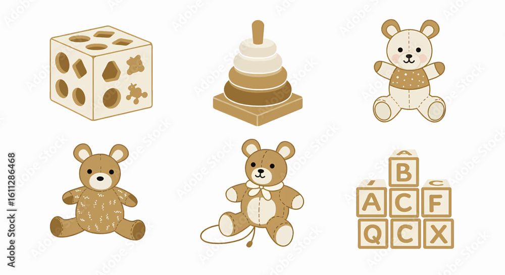 Fototapeta premium Cute Baby Toys Collection Set