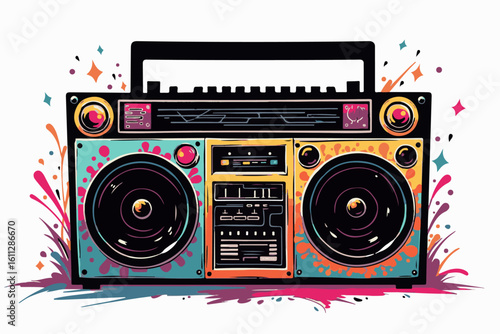 Retro Boombox with Colorful Graffiti Design