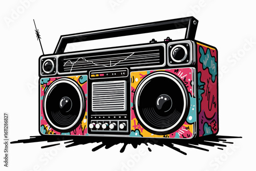 Retro Boombox with Colorful Graffiti Design