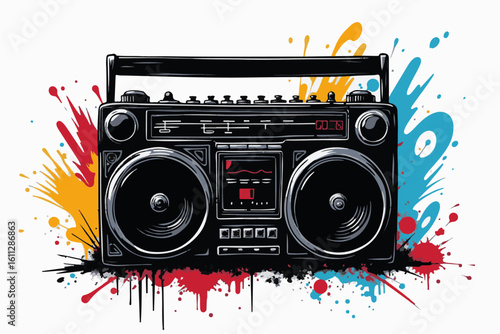 Retro Boombox with Colorful Graffiti Design