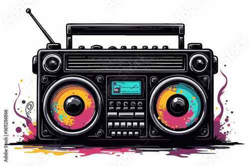Retro Boombox with Colorful Graffiti Design