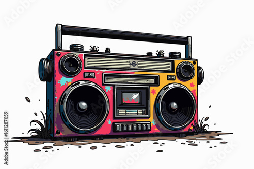 Retro Boombox with Colorful Graffiti Design