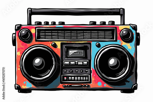 Retro Boombox with Colorful Graffiti Design