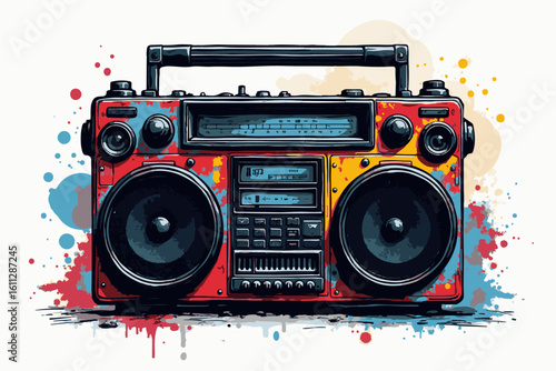 Retro Boombox with Colorful Graffiti Design