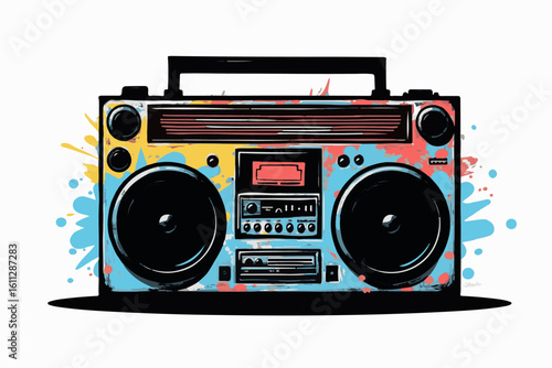 Retro Boombox with Colorful Graffiti Design