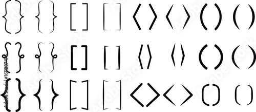 Bracket, braces, parenthes vector set. Braces or text brackets icon collection. Curly brace set. Vector illustration