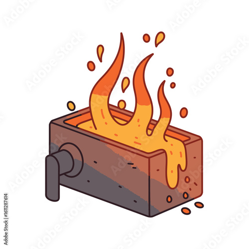 Illustration of a glowing hot furnace with molten metal and flames erupting from it, representing intense heat and industrial processes