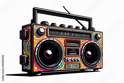 Retro Boombox with Colorful Graffiti Design