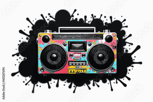 Retro Boombox with Colorful Graffiti Design