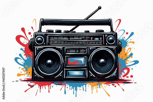 Retro Boombox with Colorful Graffiti Design