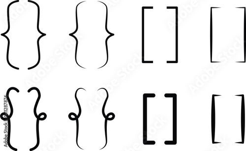 Bracket, braces, parenthes vector set. Braces or text brackets icon collection. Curly brace set. Vector illustration