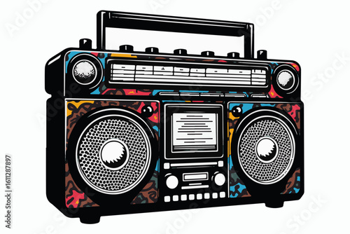 Retro Boombox with Colorful Graffiti Design