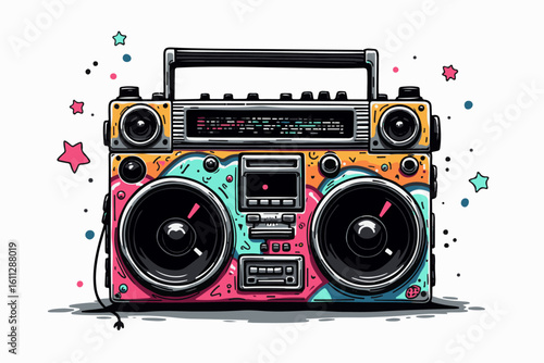 Retro Boombox with Colorful Graffiti Design