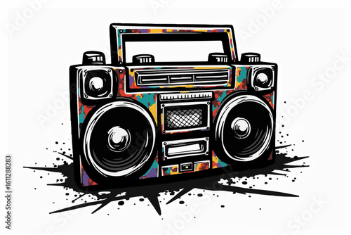 Retro Boombox with Colorful Graffiti Design