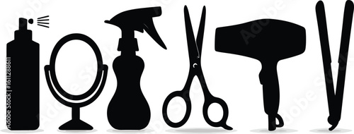 Hair salon tools silhouette vector illustration for beauty and fashion industry design element