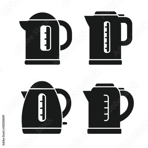 electric kettle silhouette vector icon set kitchen appliance for boiling water tea coffee maker simple design