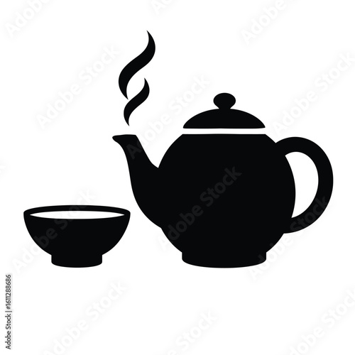 tea pot silhouette vector illustration with tea cup for tea time and tea ceremony concept