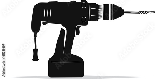 drill icon vector illustration.person, illustration, tool, icon, vector, wall, golf, music, player, signs, silhouette, structure, sword, builder, engineering, golfer, guitar, sport, work, apartment, 