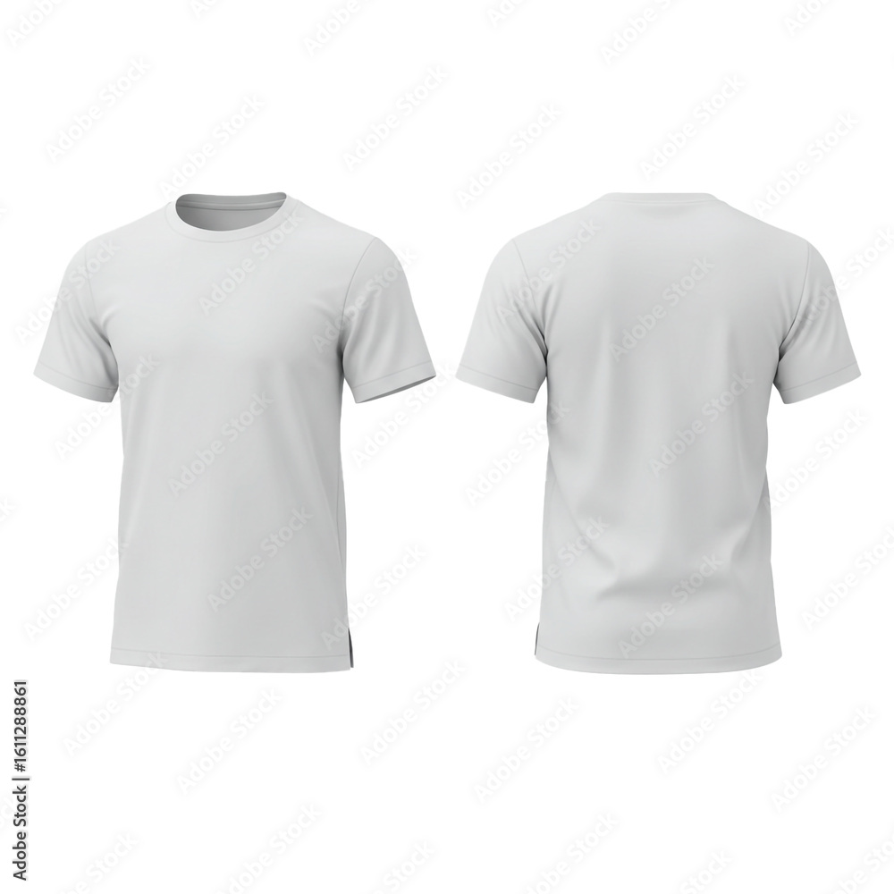 Front and back views of a pristine white casual short-sleeve t-shirt perfect for various styles. Front and back views of a pristine white casual short-sleeve t-shirt perfect for various styles.