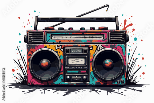 Retro Boombox with Colorful Graffiti Design