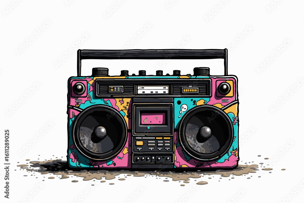 Fototapeta premium Retro Boombox with Colorful Graffiti Design