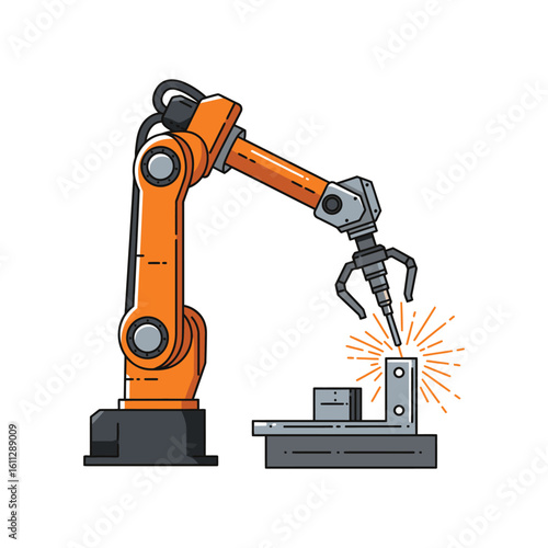 Advanced robotic arm functioning as a modern ironsmith, performing automated welding for high-tech industrial manufacturing.