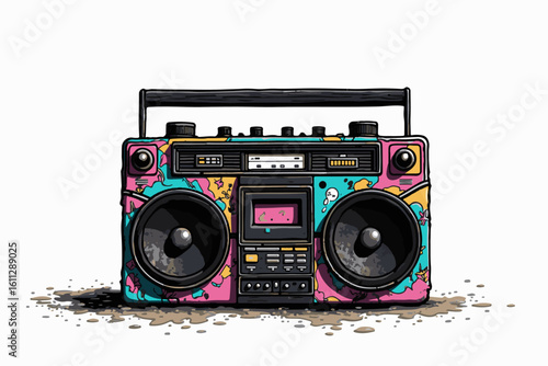 Retro Boombox with Colorful Graffiti Design