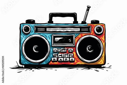 Retro Boombox with Colorful Graffiti Design