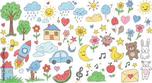 Whimsical Kids Doodle Art Fun Drawings of Nature Animals and Objects