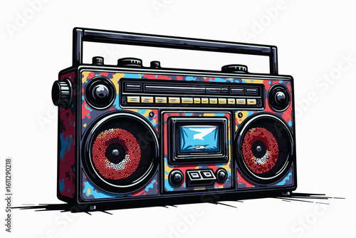 Retro Boombox with Colorful Graffiti Design