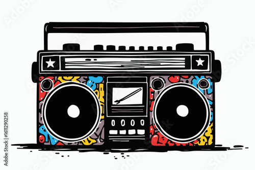 Retro Boombox with Colorful Graffiti Design