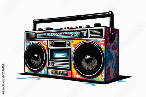 Retro Boombox with Colorful Graffiti Design
