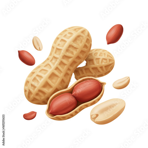 Delicious peanuts in their shells and shelled kernels are artfully arranged ready for consumption or culinary use.