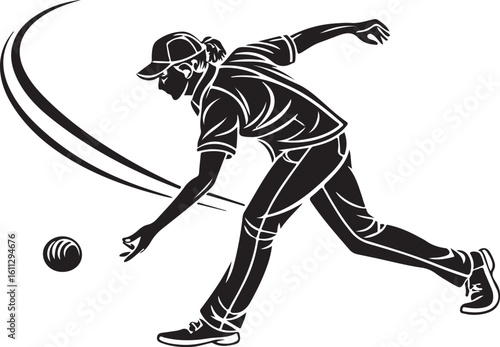 Woman in action throwing a ball silhouetted in dynamic vector illustration