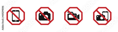 No photos allowed icons. No camera or phone photography icon
