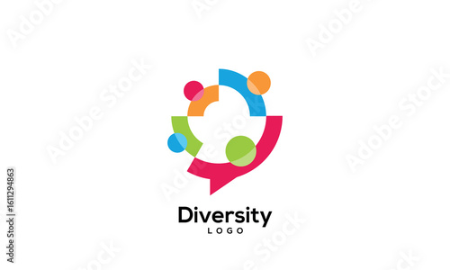 Diversity Chat design logo, people talking family together human unity chat bubble logo vector icon	