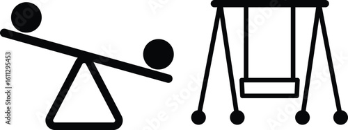 Minimalist Seesaw Icons in Neutral and Monochrome Tones. Seesaw icon. Depicting balance and unbalance icon