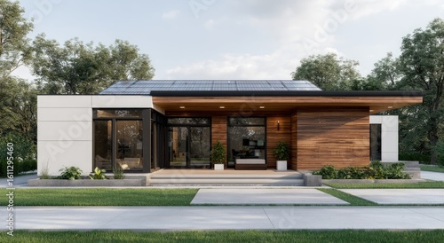 Modern, sustainable home with solar panels