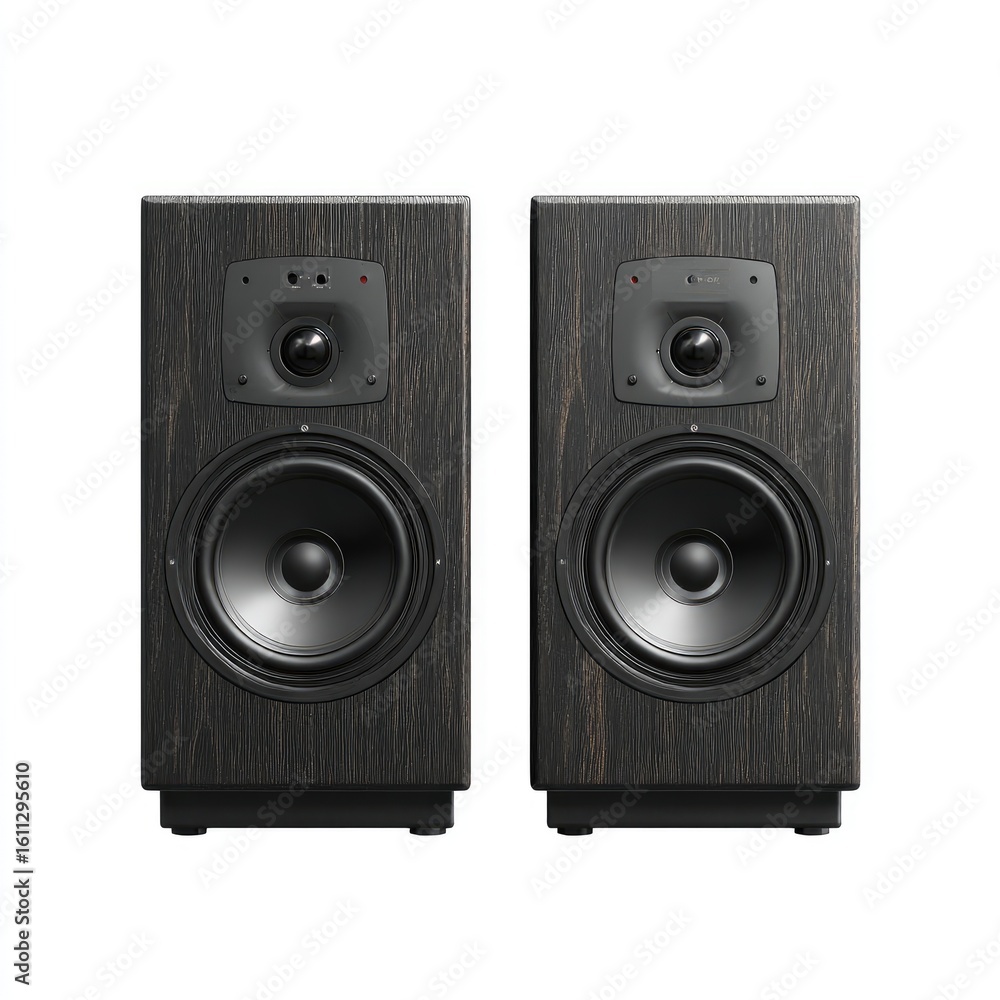 Fototapeta premium Dark-wood, two-speaker audio system