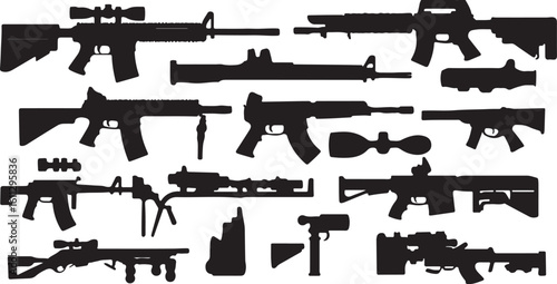 Silhouette Vector Art: Collection of Assault Rifles and Guns