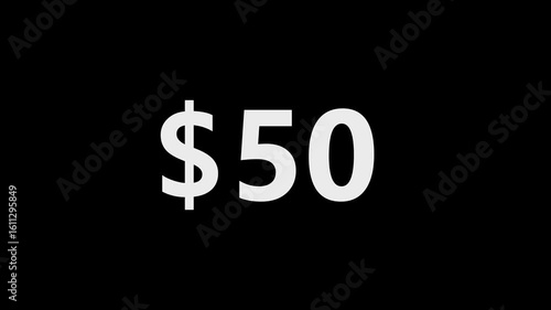 Dollar counter animation on a black background. Graphics of increasing the amount of dollars from animation.