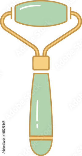 Green Jade Facial Roller with Golden Handle for Skincare.