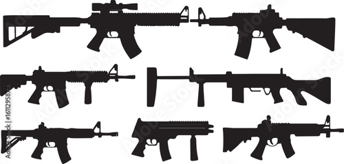 Black Silhouette of Assault Rifles and Guns Vector Graphic