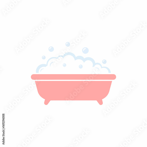 Pink Bathtub with Bubbles: Relaxing Bath Time Illustration Spa Concept.