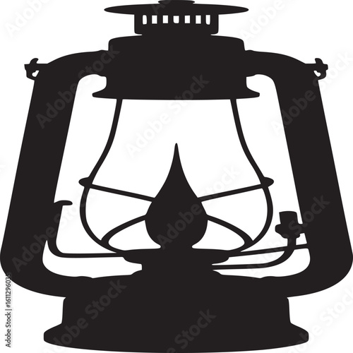 A silhouette of an antique kerosene lantern with a white background in a simple vector design