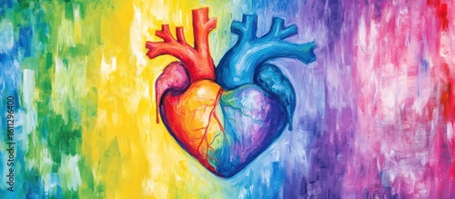 Vibrant watercolor human heart artwork embracing a rainbow spectrum for positivity