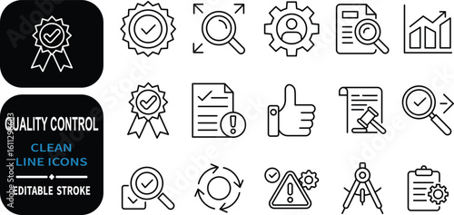 Quality control and inspection icons set for business and industry