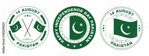 Pakistan Independence Day 14 August Badge Vector Collection
