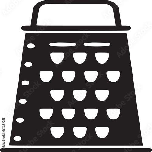 A single black and white illustration of a box grater with multiple grating surfaces visible